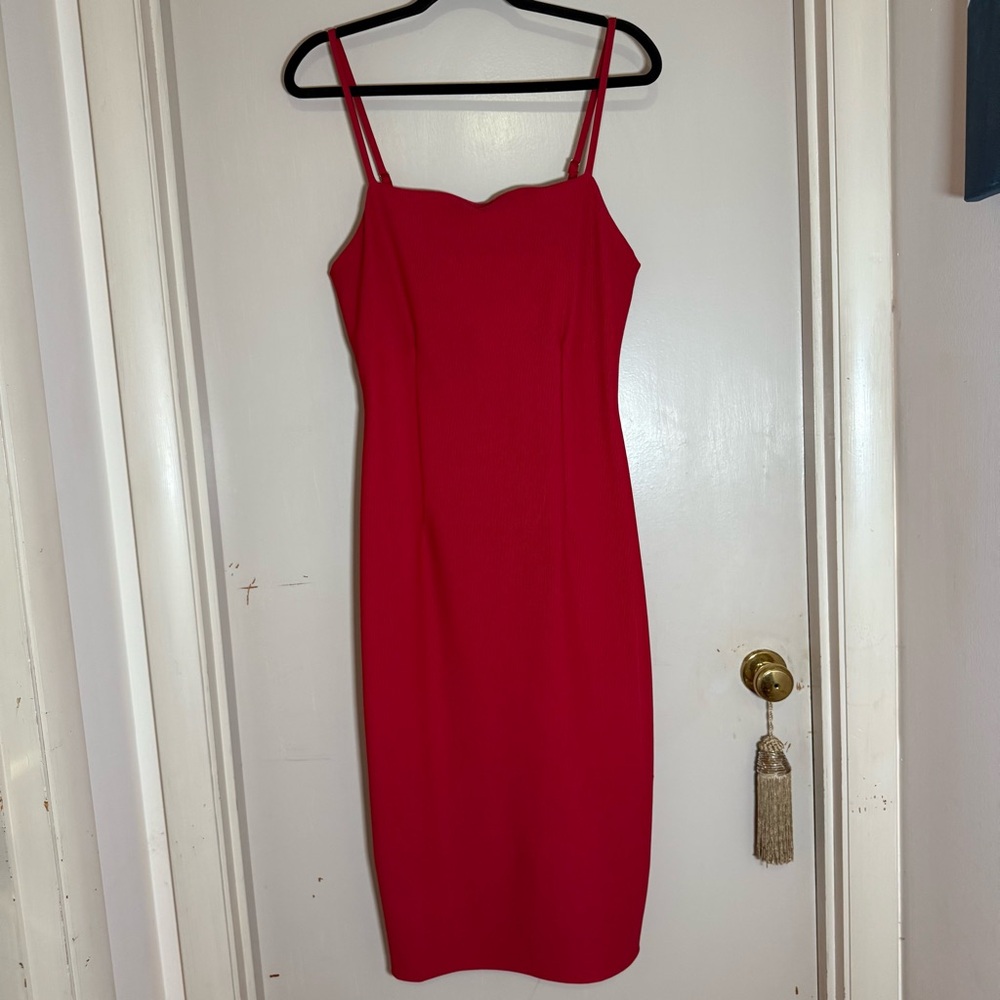 NWT Socialite Red Ribbed Bodycon Spaghetti Strap Dress - Size Large